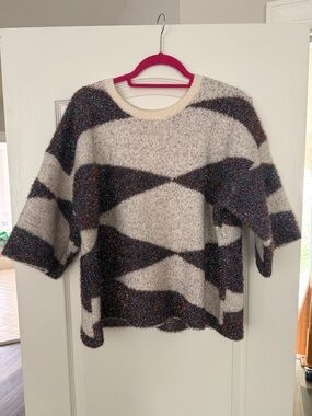 Moth Glitter Tinsel Cream Crewneck Sweater from Anthropologie